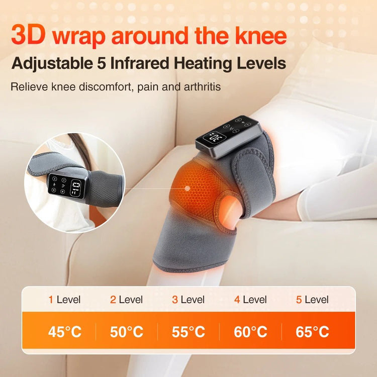 Rechargeable Heated and Vibration Knee Massager Electric 5 Levels Knee Heating Pad, Massage Relaxation Knee Support Brace - GBTech