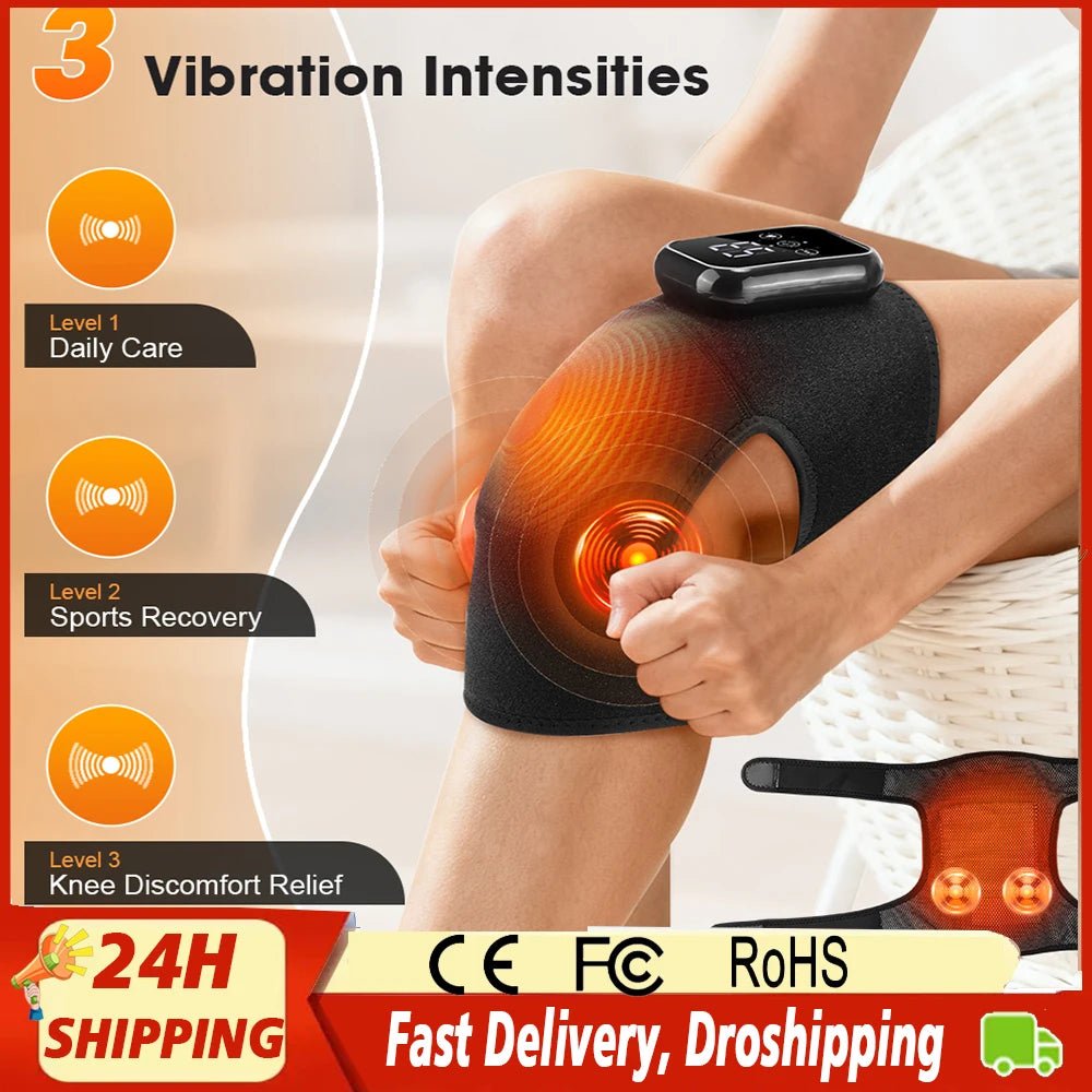 Electric Cordless Knee Massager 3 Heating Levels and 3 Modes USB Rechargeable Vibration Massage LCD Touch Screen Adjustable - GBTech