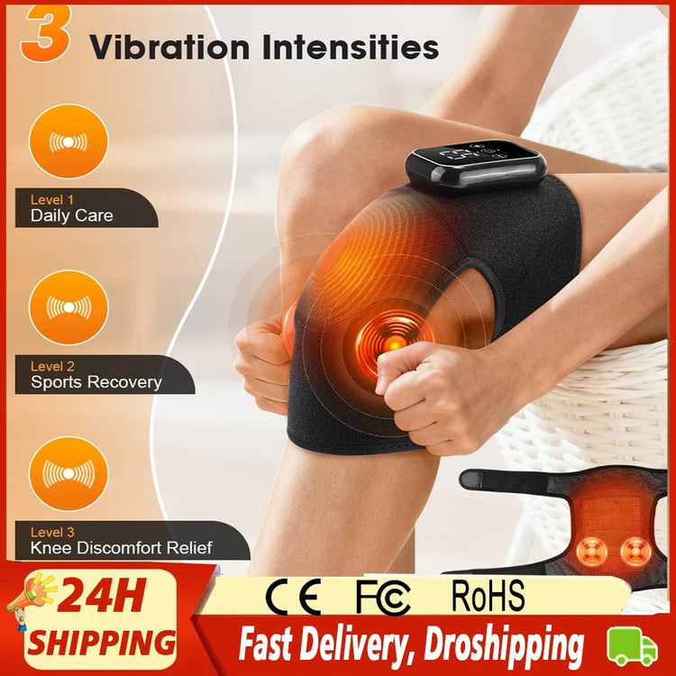 Electric Cordless Knee Massager 3 Heating Levels and 3 Modes USB Rechargeable Vibration Massage LCD Touch Screen Adjustable - GBTech