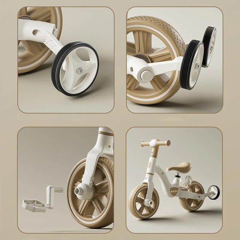 2 - in - 1 Balance Bike Trike Mini Bicycle with Training Wheels Removable Pedal Headlight Adjustable Seat Lightweight Scooter - GBTech