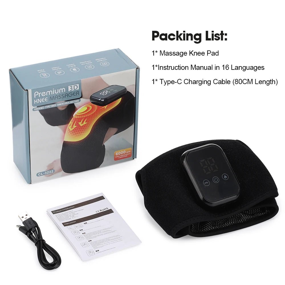 Electric Cordless Knee Massager 3 Heating Levels and 3 Modes USB Rechargeable Vibration Massage LCD Touch Screen Adjustable - GBTech