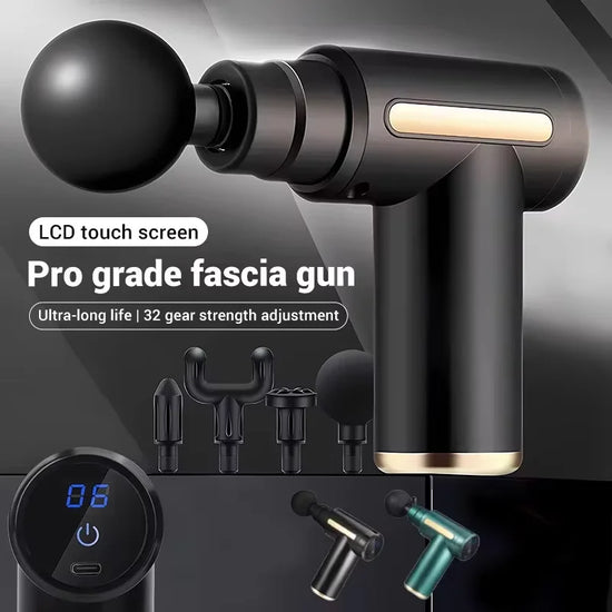 Fascial Massage Gun Electric Percussion Pistol Massager Body Relaxation With LED Touch Screen 4 Replaceable Massage Head - GBTech