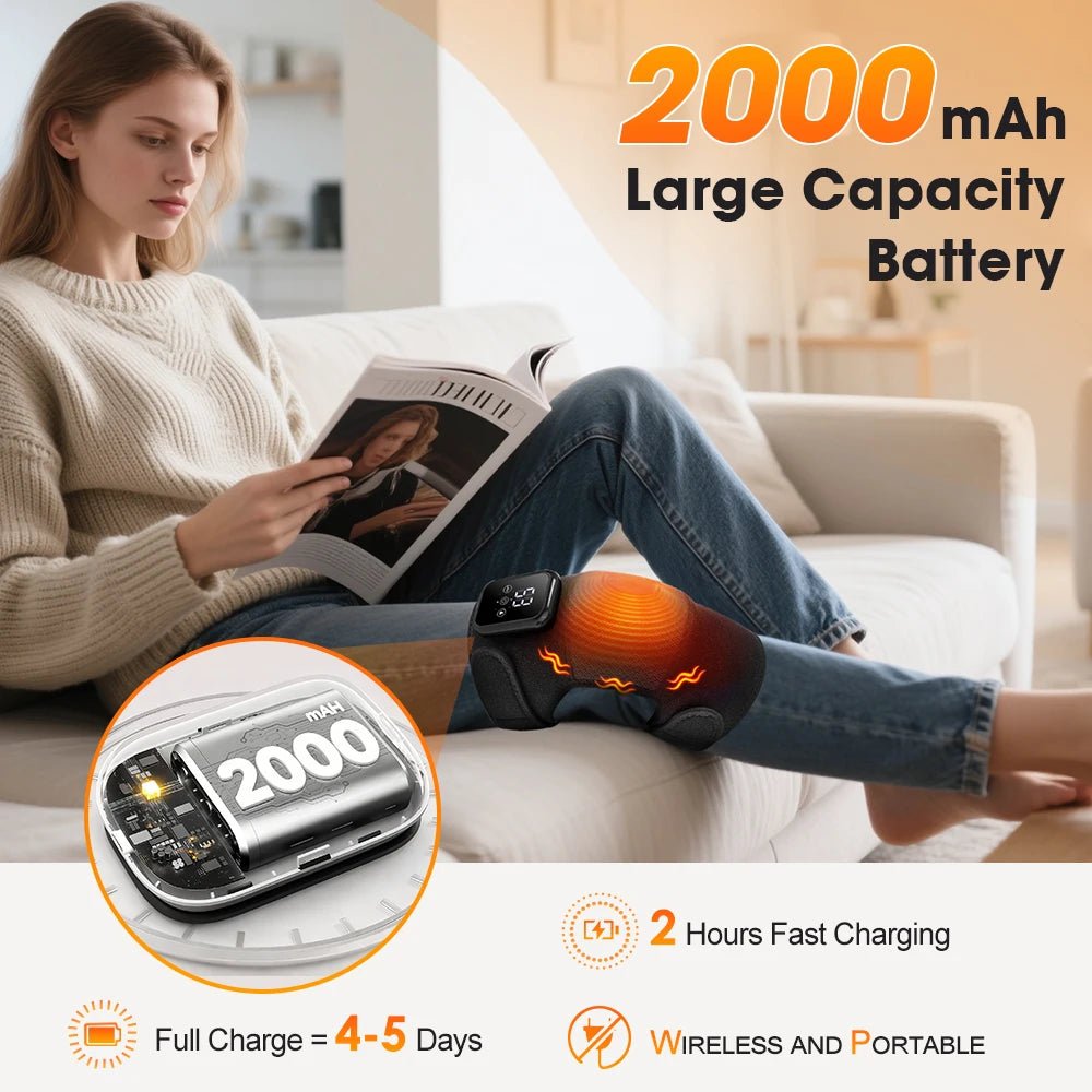Electric Cordless Knee Massager 3 Heating Levels and 3 Modes USB Rechargeable Vibration Massage LCD Touch Screen Adjustable - GBTech