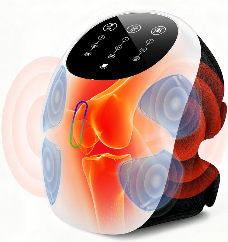 Cordless 360° Knee Massager with 1-Second Heat & Red Light Therapy for Joint Pain Relief, 3 Intensities Ideal for Athletes, Seniors, Active Adults