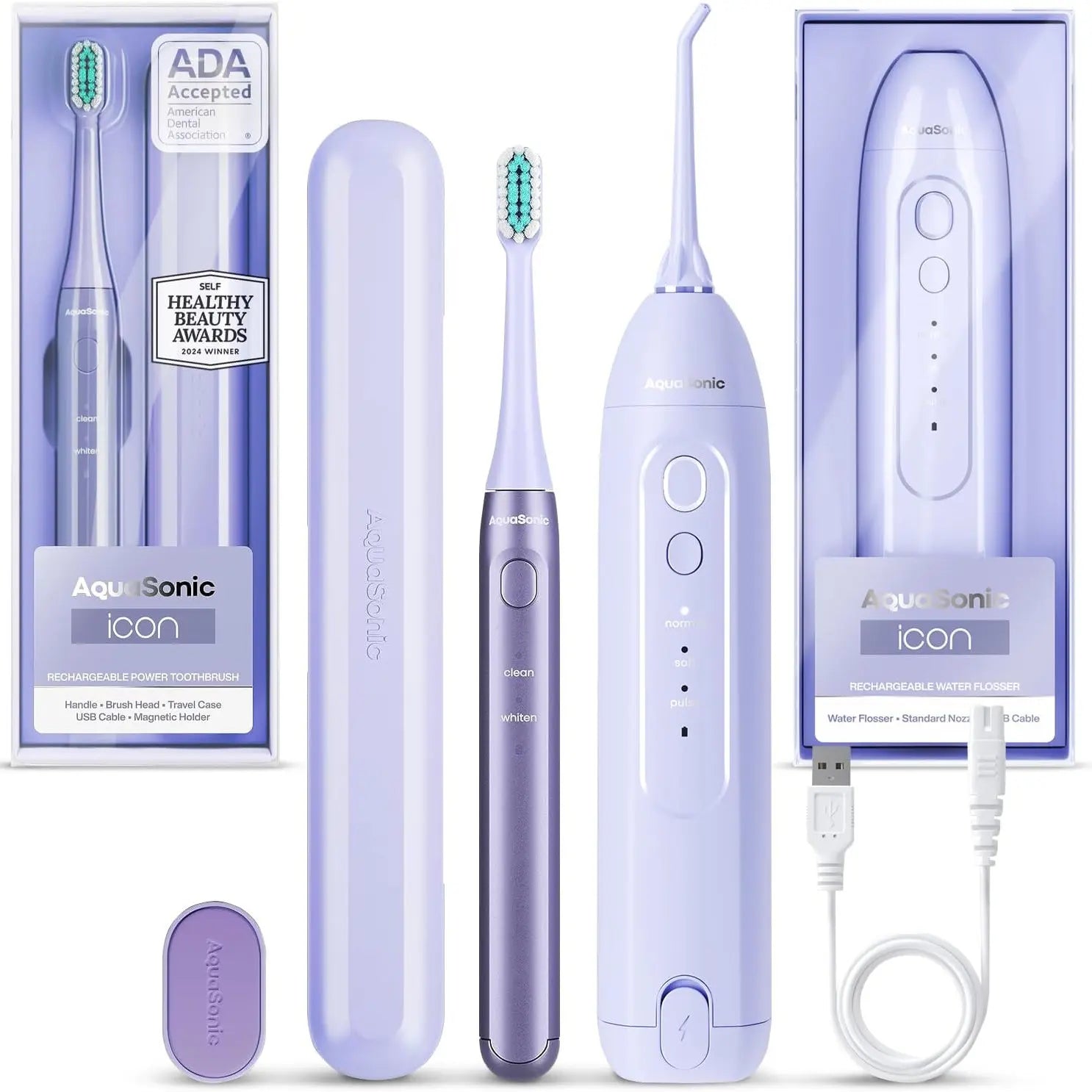 Aquasonic ICON Electric Toothbrush & Water Flosser Bundle - Travel Case, Charging Cord Daily Oral Daily Oral Cleansing