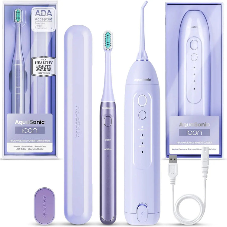 Aquasonic ICON Electric Toothbrush & Water Flosser Bundle - Travel Case, Charging Cord Daily Oral Daily Oral Cleansing