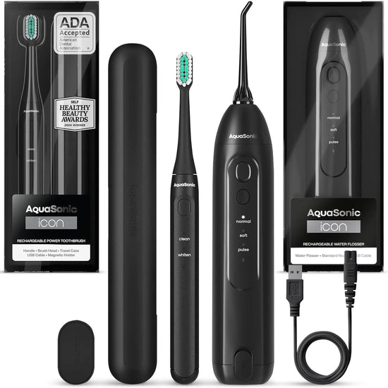 Aquasonic ICON Electric Toothbrush & Water Flosser Bundle - Travel Case, Charging Cord Daily Oral Daily Oral Cleansing