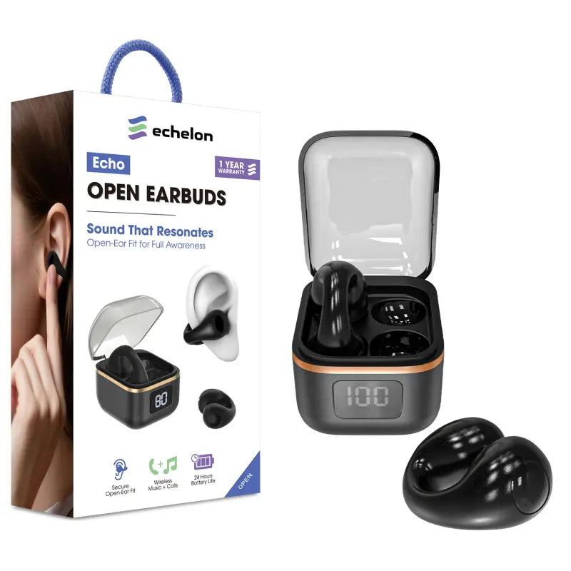 Echelon Echo Open Earbuds - Sound That Resonates Open-Ear Fit for Full Awareness, Secure Open Ear Fit, Music & Calls, 1 Year Warranty
