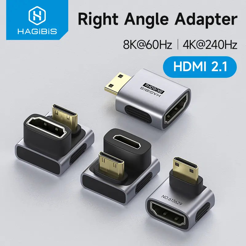 Hagibis Mini HDMI to HDMI Adapter Right Angle 90 Degree Male to Female Mini HDMI Connector L Shape Conventer High Refresh Rate
