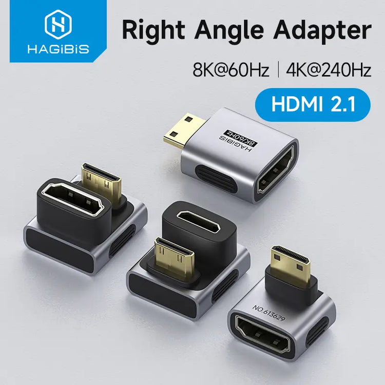 Hagibis Mini HDMI to HDMI Adapter Right Angle 90 Degree Male to Female Mini HDMI Connector L Shape Conventer High Refresh Rate