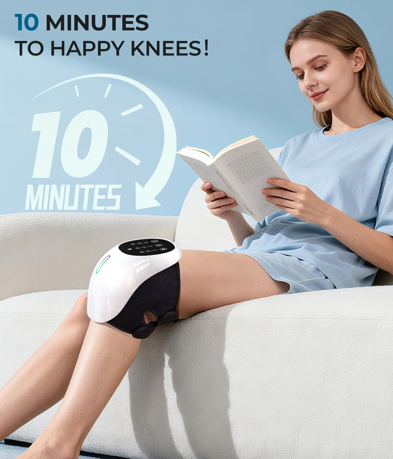 Cordless 360° Knee Massager with 1-Second Heat & Red Light Therapy for Joint Pain Relief, 3 Intensities Ideal for Athletes, Seniors, Active Adults