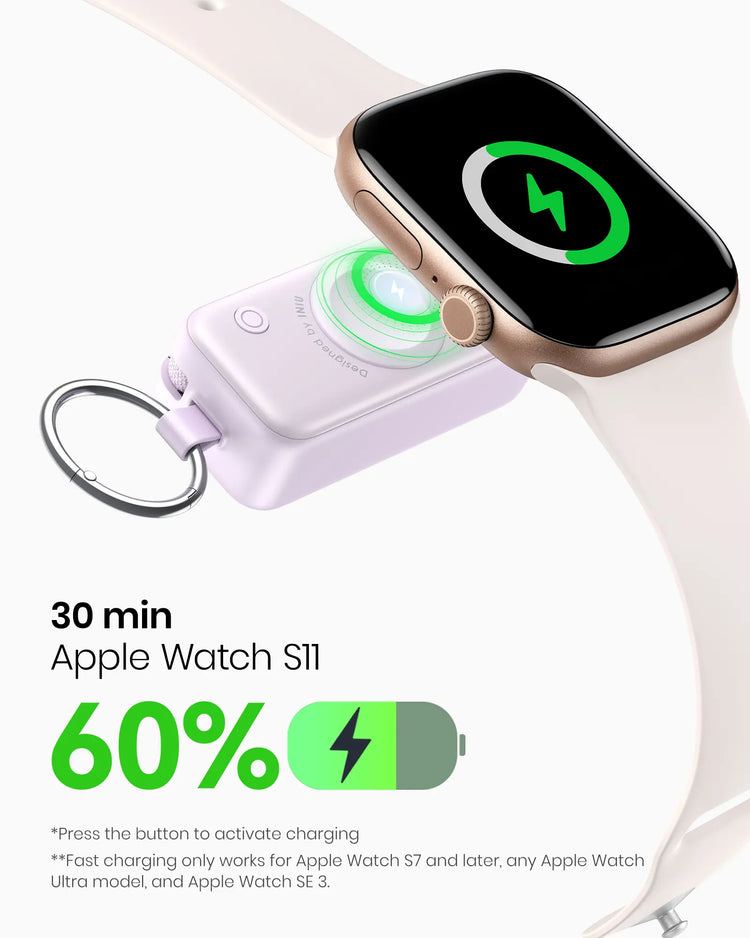 INIU P81 Snapgo Mini 5000Mah Power Bank with Keychain for Apple Watch Ultra SE 2/3 Series Iphone Air 8 ~ 17 Airpods Series 20W Built-In USB C Cable Fast Charge Portable Charger Travel EDC Battery Pack Phone Charger Valentine&
