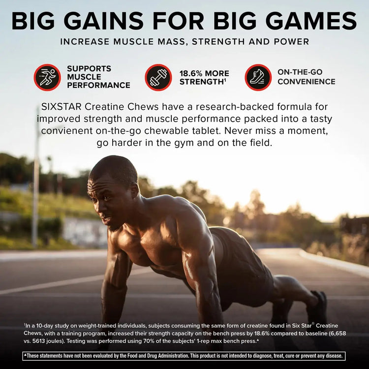 Six Star Creatine Chews Paradise Punch | 3G Pure Creatine Monohydrate per Serving | Compare to Creatine Gummies | Muscle Gain, Strength, Recovery, & Cognitive Health | 75 Chews