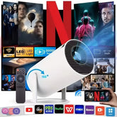 Mini Portable Projector Wifi 6 BT 5.2 Upgraded Full HD Supported for Phone PC TV HDMI PS5 Laptop Home Theater 180° Rotation Built-In App White