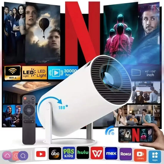 Mini Portable Projector Wifi 6 BT 5.2 Upgraded Full HD Supported for Phone PC TV HDMI PS5 Laptop Home Theater 180° Rotation Built-In App White