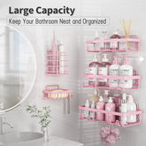 2026 Petit Bits Pink 5-Pack Rust-Proof Waterproof Shower Caddy Storage Rack with Toothbrush Soap Holder Durable Stainless Steel No Drilling Easy Installation Large Capacity Minimalist Design Bathroom Accessories Set Hollow