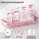 2026 Petit Bits Pink 5-Pack Rust-Proof Waterproof Shower Caddy Storage Rack with Toothbrush Soap Holder Durable Stainless Steel No Drilling Easy Installation Large Capacity Minimalist Design Bathroom Accessories Set Hollow
