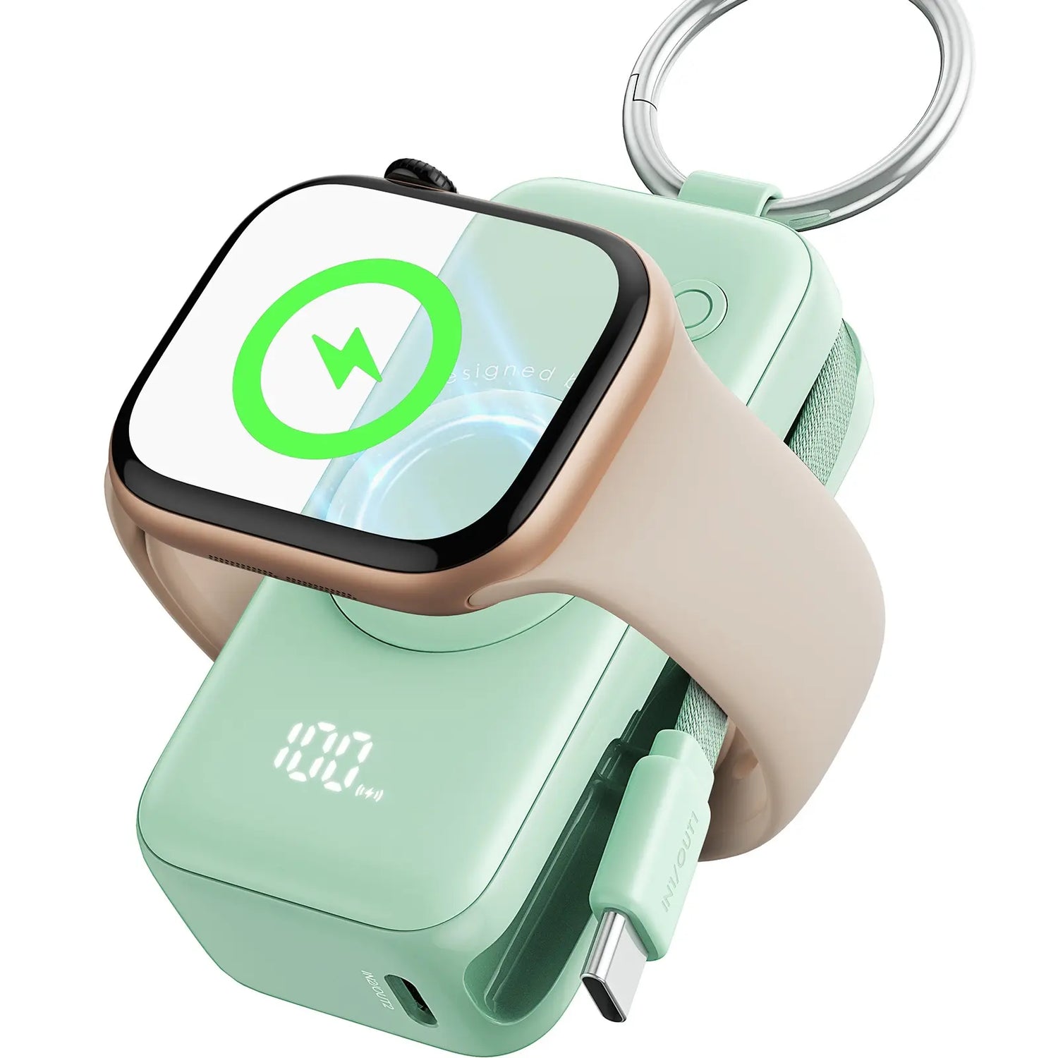 INIU P81 Snapgo Mini 5000Mah Power Bank with Keychain for Apple Watch Ultra SE 2/3 Series Iphone Air 8 ~ 17 Airpods Series 20W Built-In USB C Cable Fast Charge Portable Charger Travel EDC Battery Pack Phone Charger Valentine&