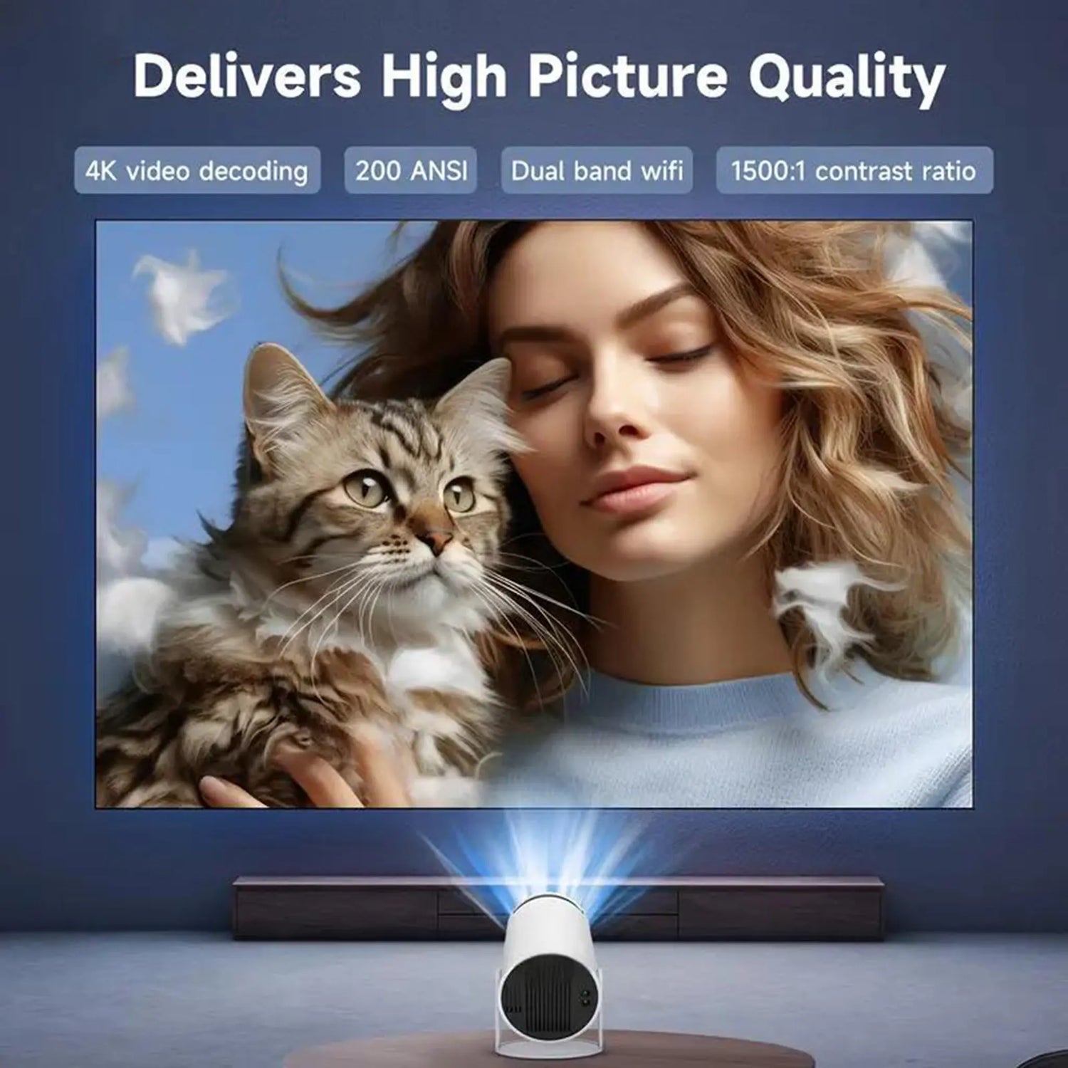 Mini Portable Projector Wifi 6 BT 5.2 Upgraded Full HD Supported for Phone PC TV HDMI PS5 Laptop Home Theater 180° Rotation Built-In App White