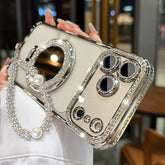 Luxury Shiny Mirror Iphone with Foldable Stand for Iphone 17 16 15 Pro Max - Aesthetic Makeup Cover for Women & Girls Anti-Fall Bow Pattern Game Design Four-Corner Shockproof Magnetic Phone Case Dust Proof Bracket Cool Leopard Print