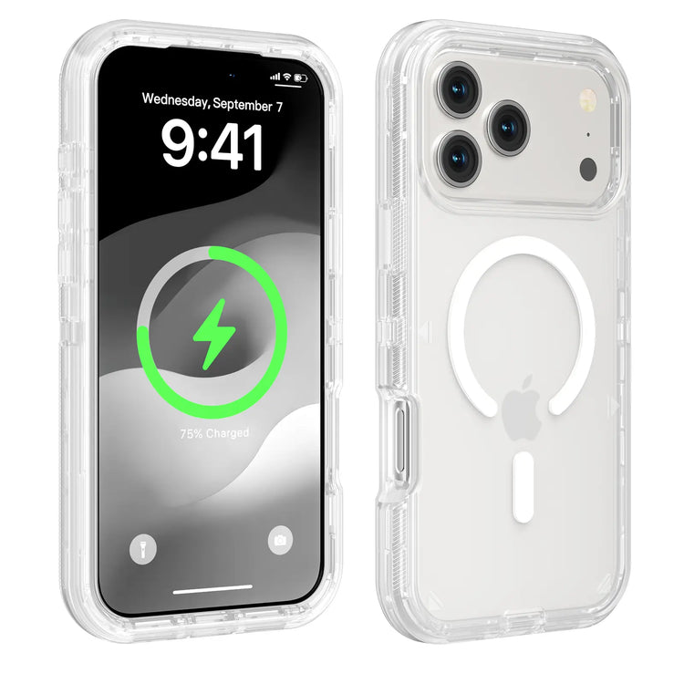 Magsafe Defender Multi-Layer Heavy Duty Shockproof Case for iPhone 17 Pro Max, 16, 15, 14, 13 - Magnetic Transparent Protective Cover
