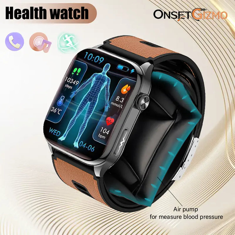 Health Smartwatch with Air-Pump Accurate Blood Pressure & ECG Monitoring, Voice Broadcast, Heart Health Tracking, Stress & Fatigue Alerts, 24/7 Sleep Analysis, Elegant round Dial for Daily Wear, Office, Travel & Wellness Care, for Men & Women