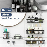 Caddy Shower Storage 5-Piece Set Self-Adhesive Stainless Steel Shelf No Drilling Required Rust-Resistant Pink Bathroom Decor Accessories for Shampoo & Body Wash