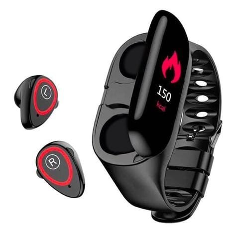 Smart Watch with Built - in TWS Wireless Bluetooth Earphone Blood Heart Rate Monitor - GBTech