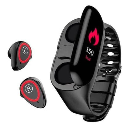 Smart Watch with Built - in TWS Wireless Bluetooth Earphone Blood Heart Rate Monitor - GBTech